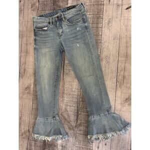 Blank NYC Fancy That Ruffle Crop Jean Womens Size 27 Blue Ruffle Hem Distressed